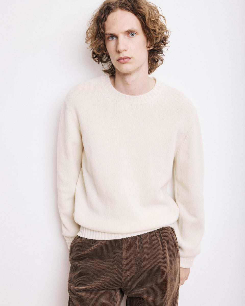 Jersey de cuello redondo para hombre en Lana Shetland Crudo - Image principale