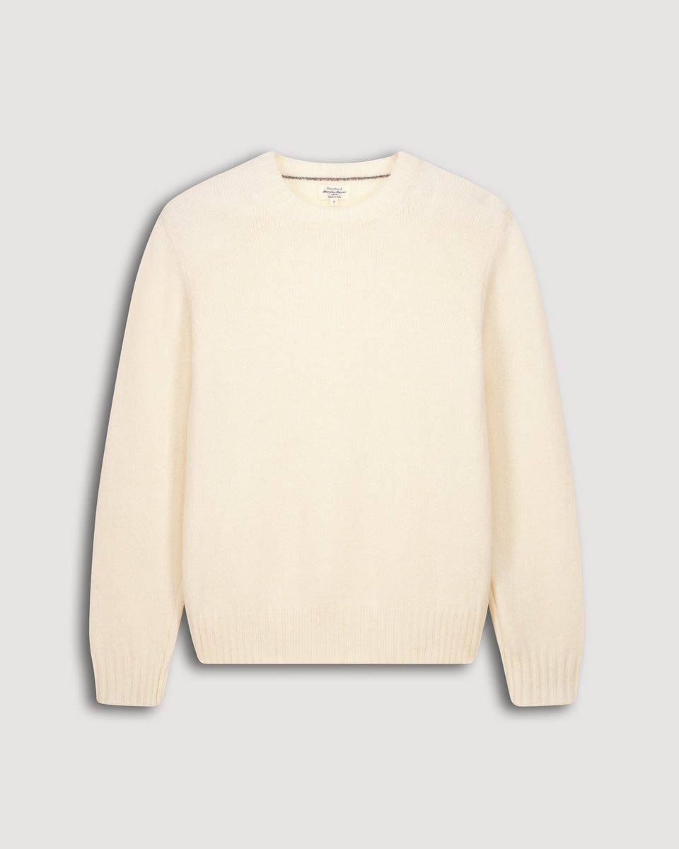 Jersey de cuello redondo para hombre en Lana Shetland Crudo - Image 3