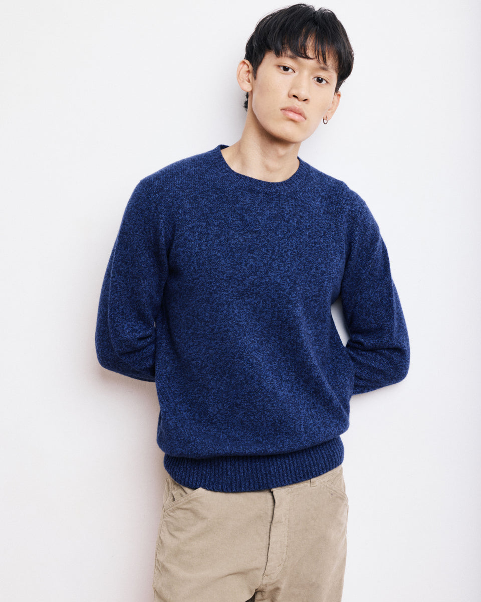 Pull Col Rond Homme en Laine Lambswool Bleu Marine - Image alternative