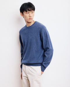Maglione da uomo con collo rotondo in Lana & Cashmere blu cobalto