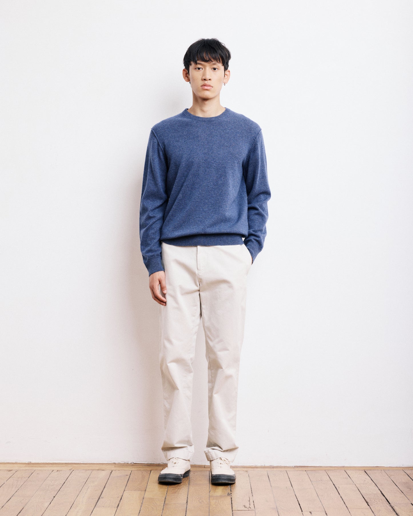 Pull Col Rond Homme en Laine & Cachemire Bleu Cobalt