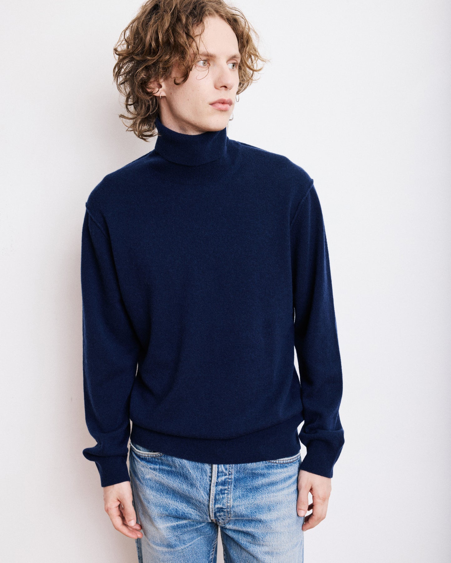 Pull Col Roulé Homme en Laine & Cachemire Bleu Marine