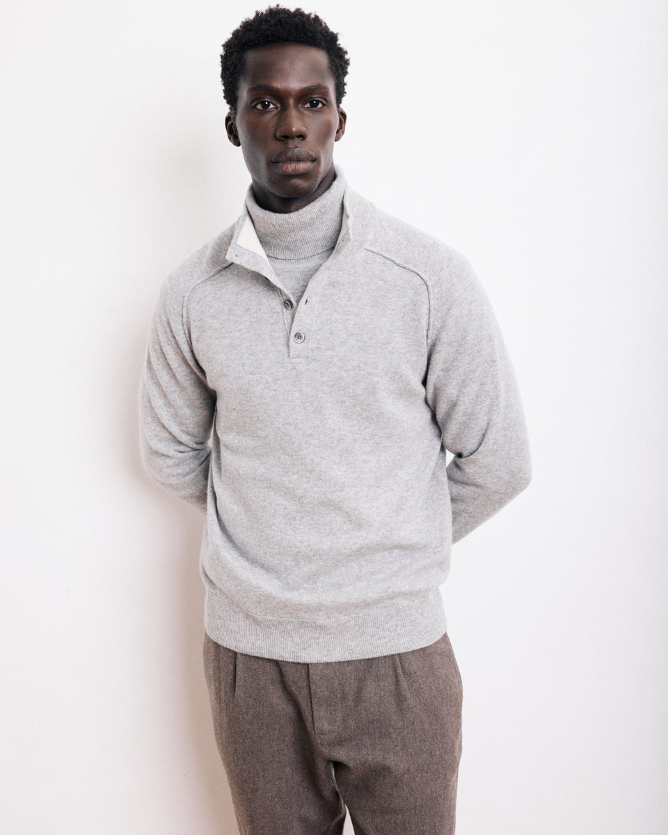 Jersey de cuello alto para hombre en Lana & Cachemira Gris jaspeado - Image principale