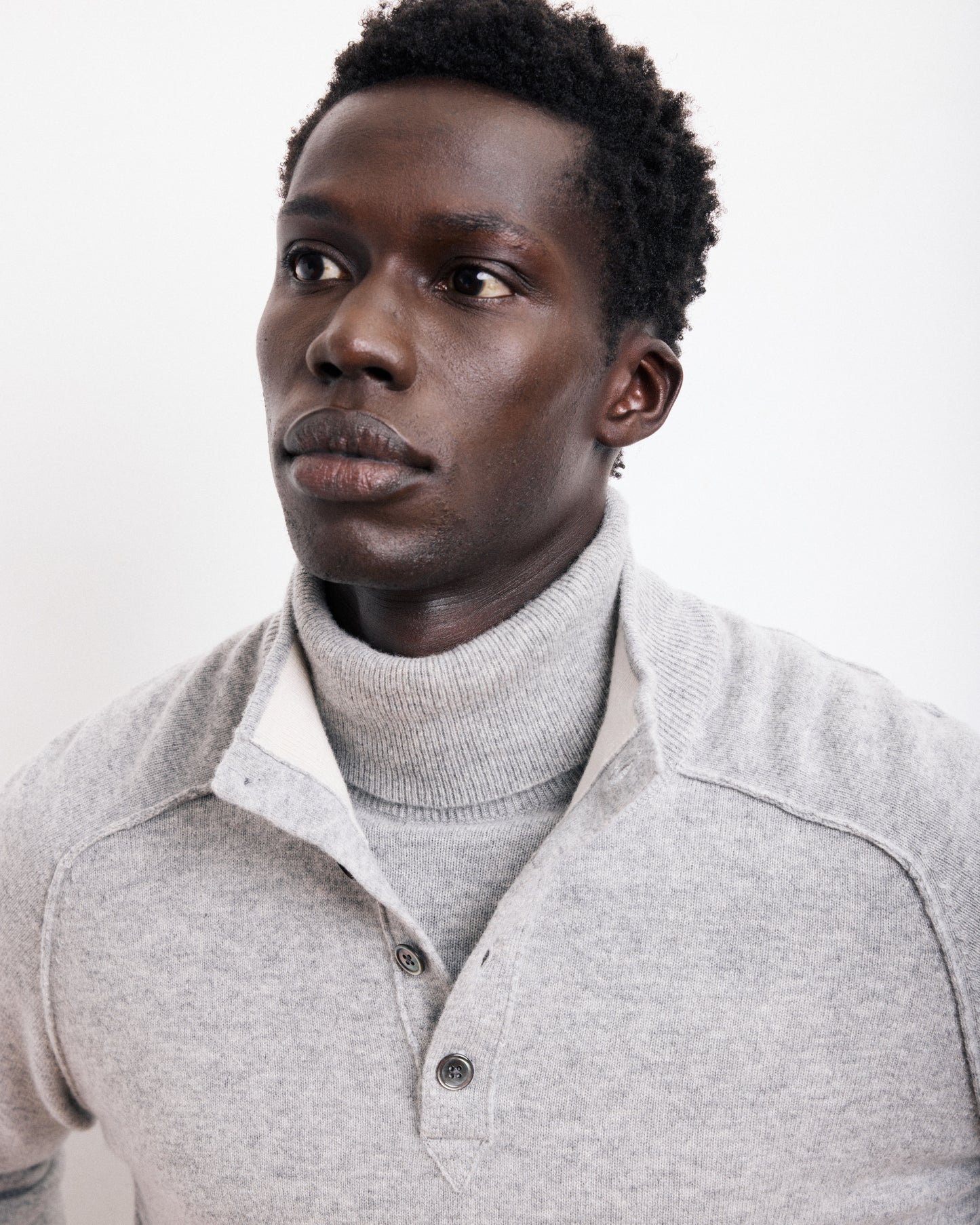 Pull Col Montant Homme en Laine & Cachemire Gris chiné