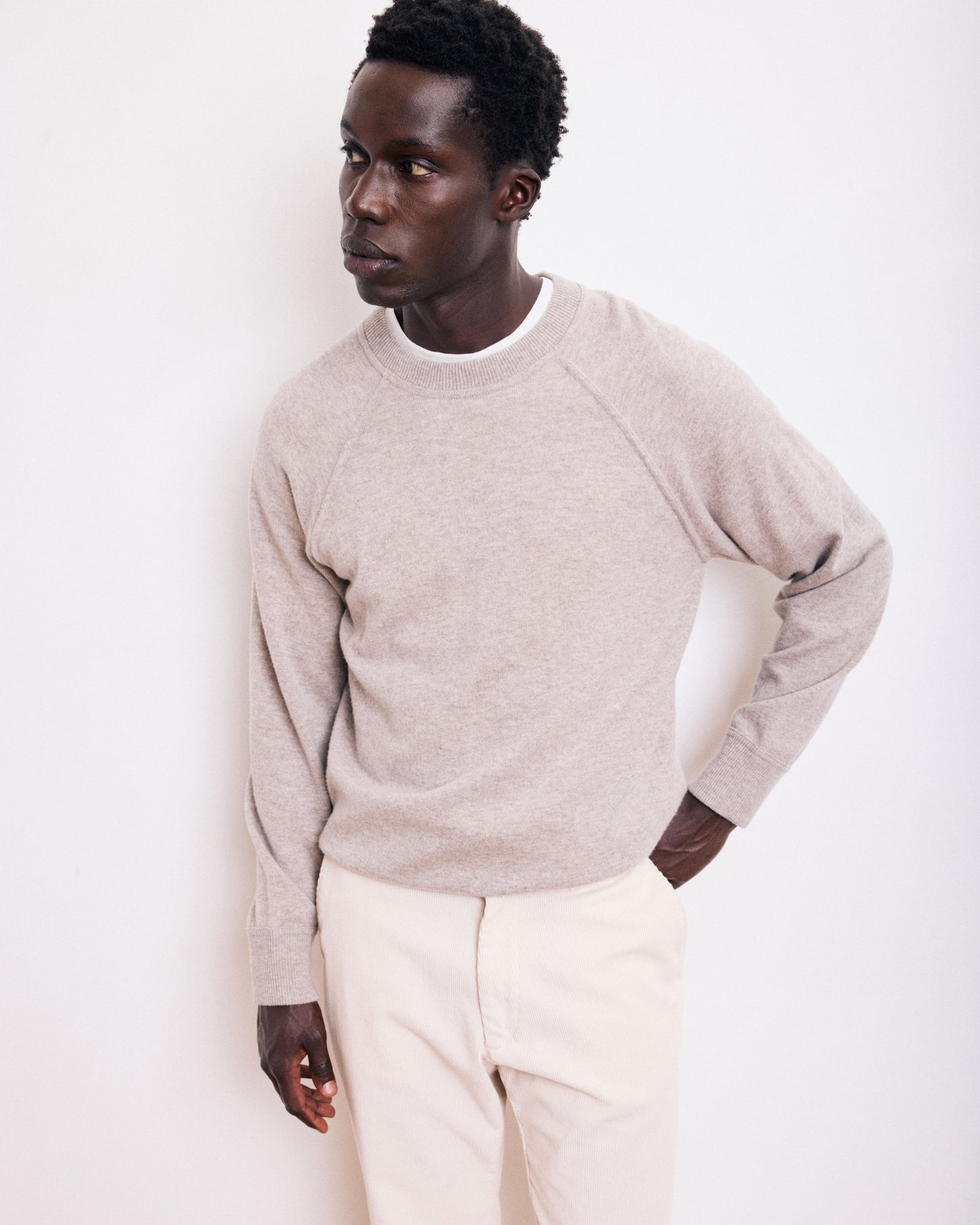 Pull Col Rond Homme en Laine & Cachemire Beige