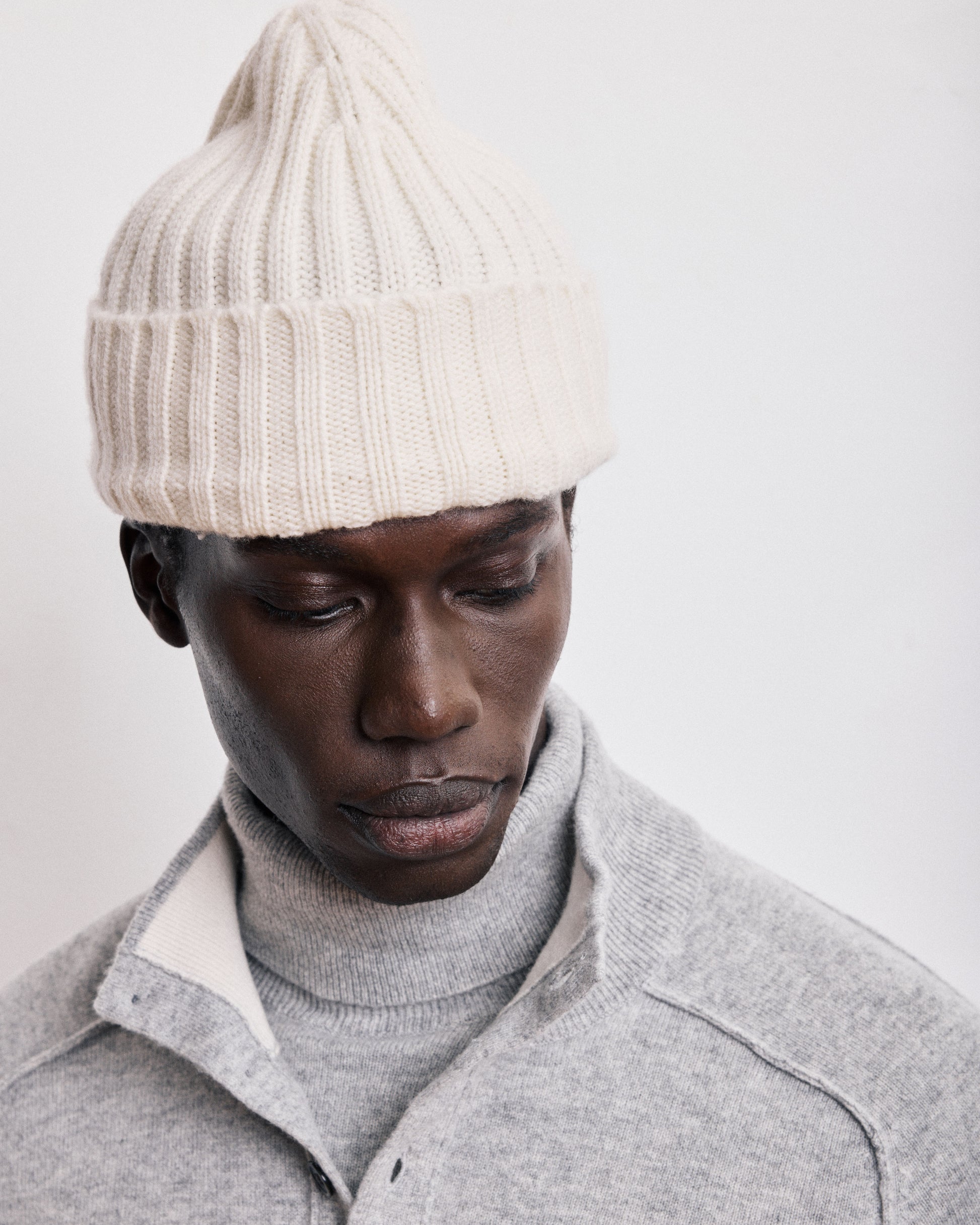 Bonnet Homme en Laine & Cachemire Ecru