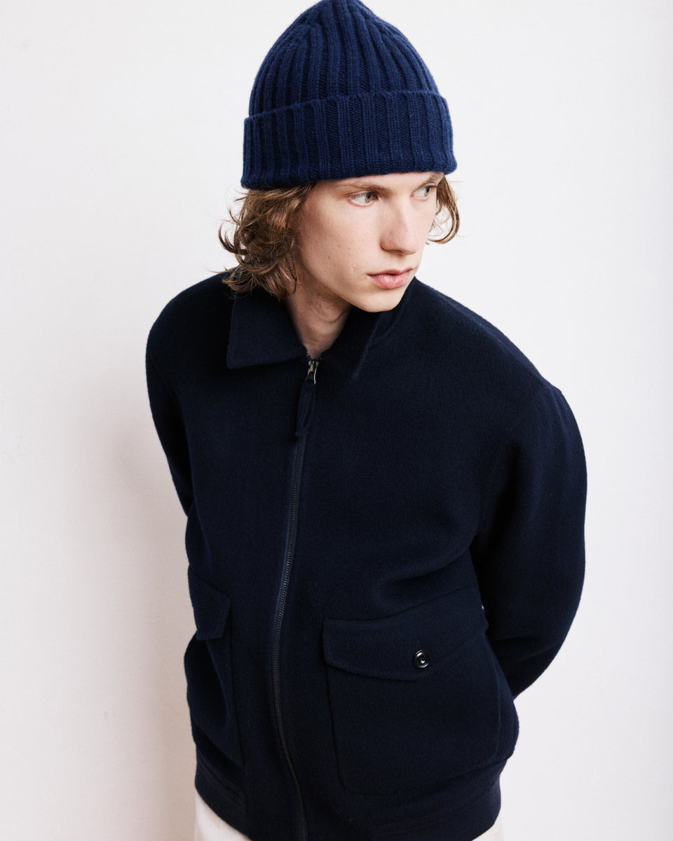 Men's Navy Blue Wool & Cashmere Beanie - Image principale