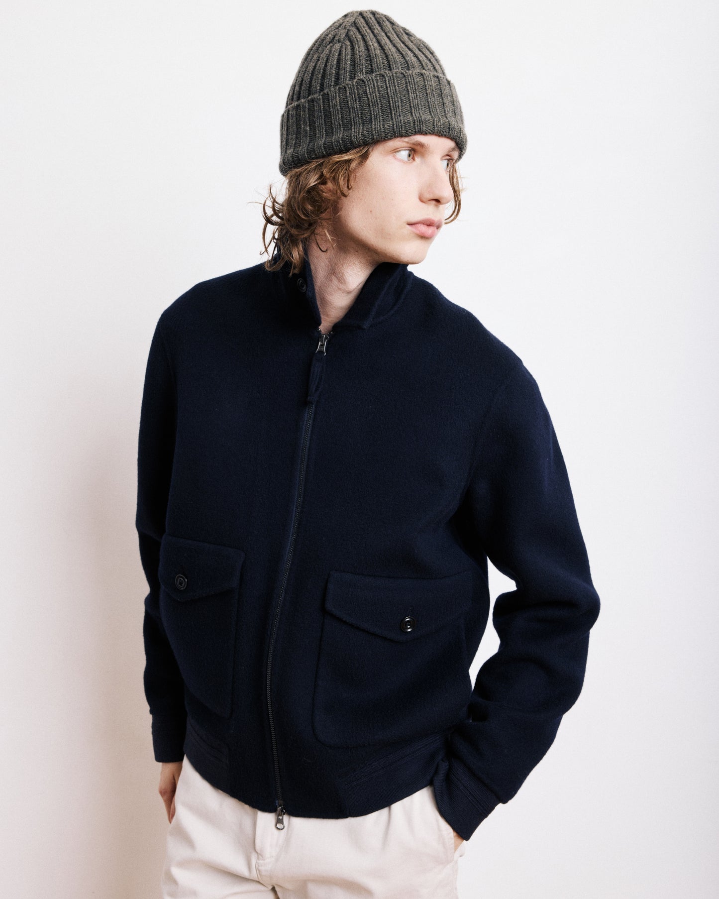 Bonnet Homme en Laine & Cachemire Vert Militaire