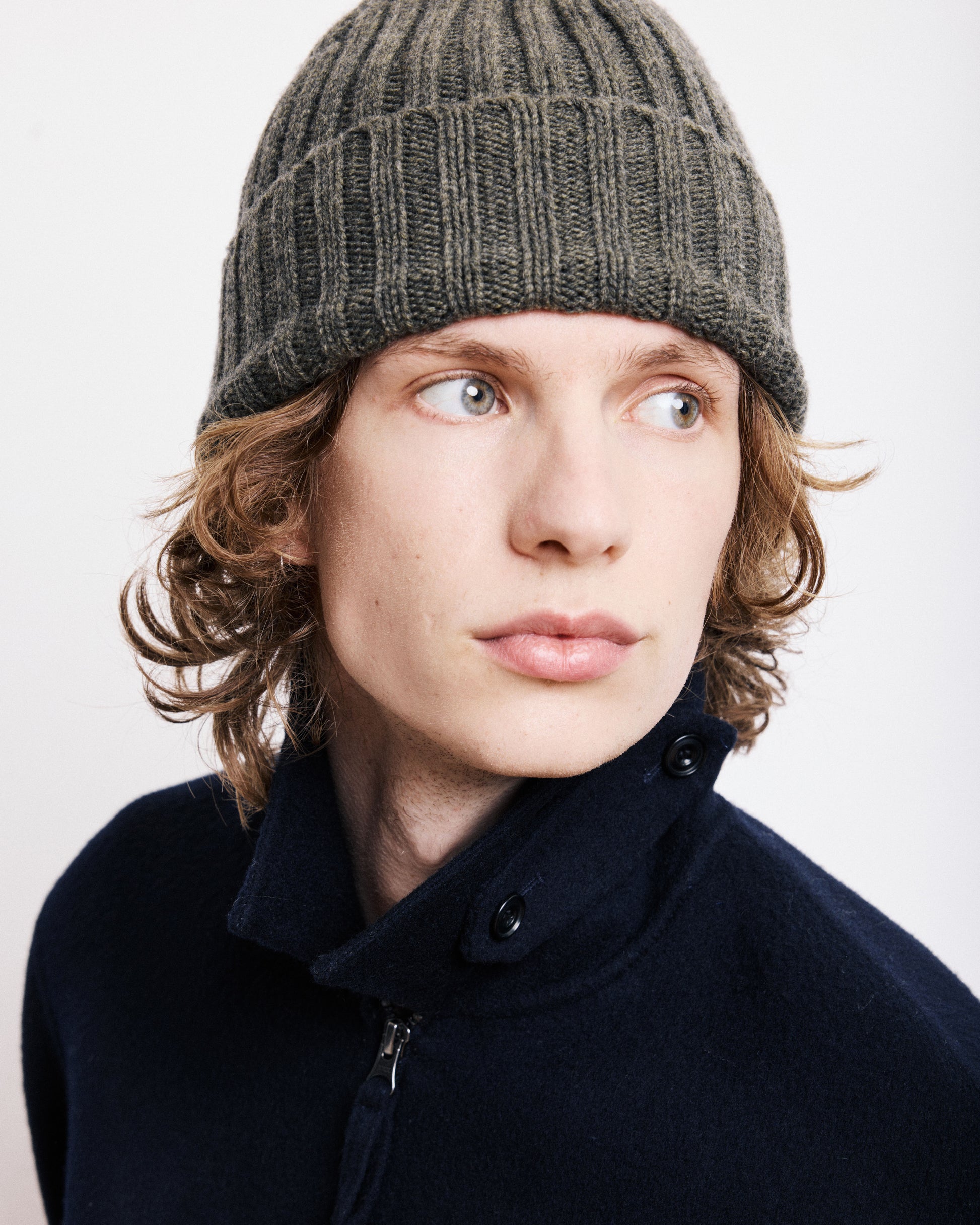 Bonnet Homme en Laine & Cachemire Vert Militaire