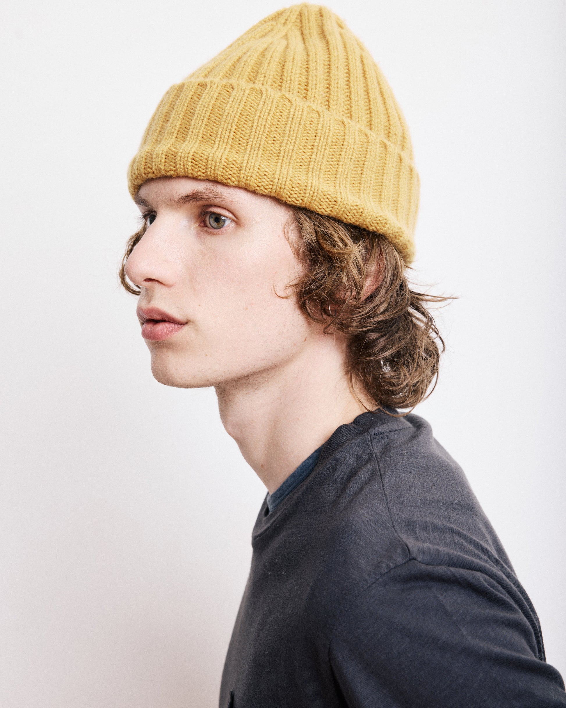 Bonnet Homme en Laine & Cachemire Moutarde