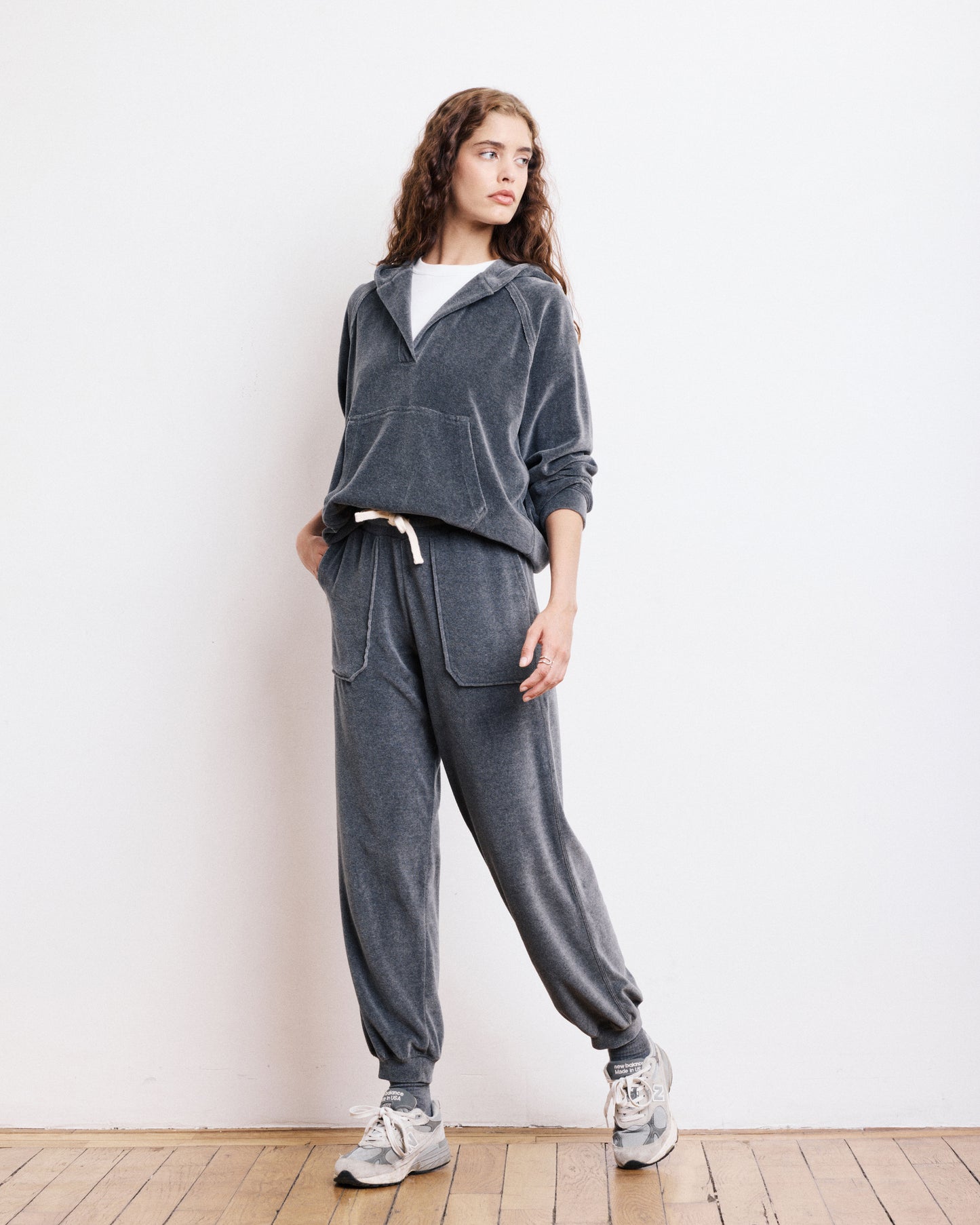 Pantalon Femme en Molleton Gris Anthracite Tino