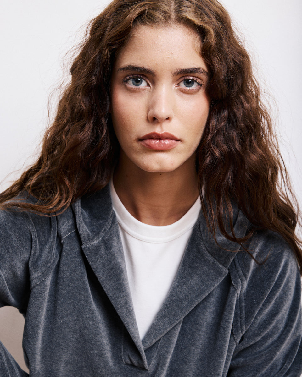 Sweatshirt Femme en Molleton Gris Anthracite Tag - Image 3