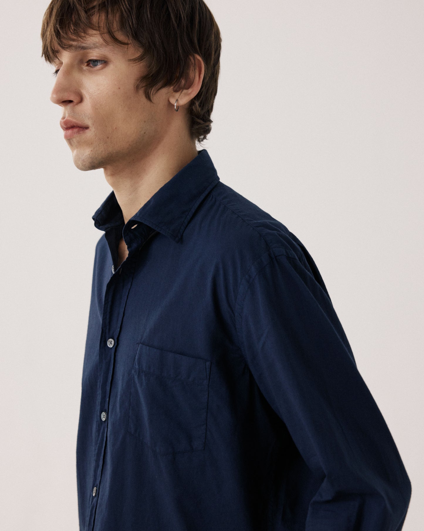Chemise Homme en Voile de Coton Bleu Marine Paul