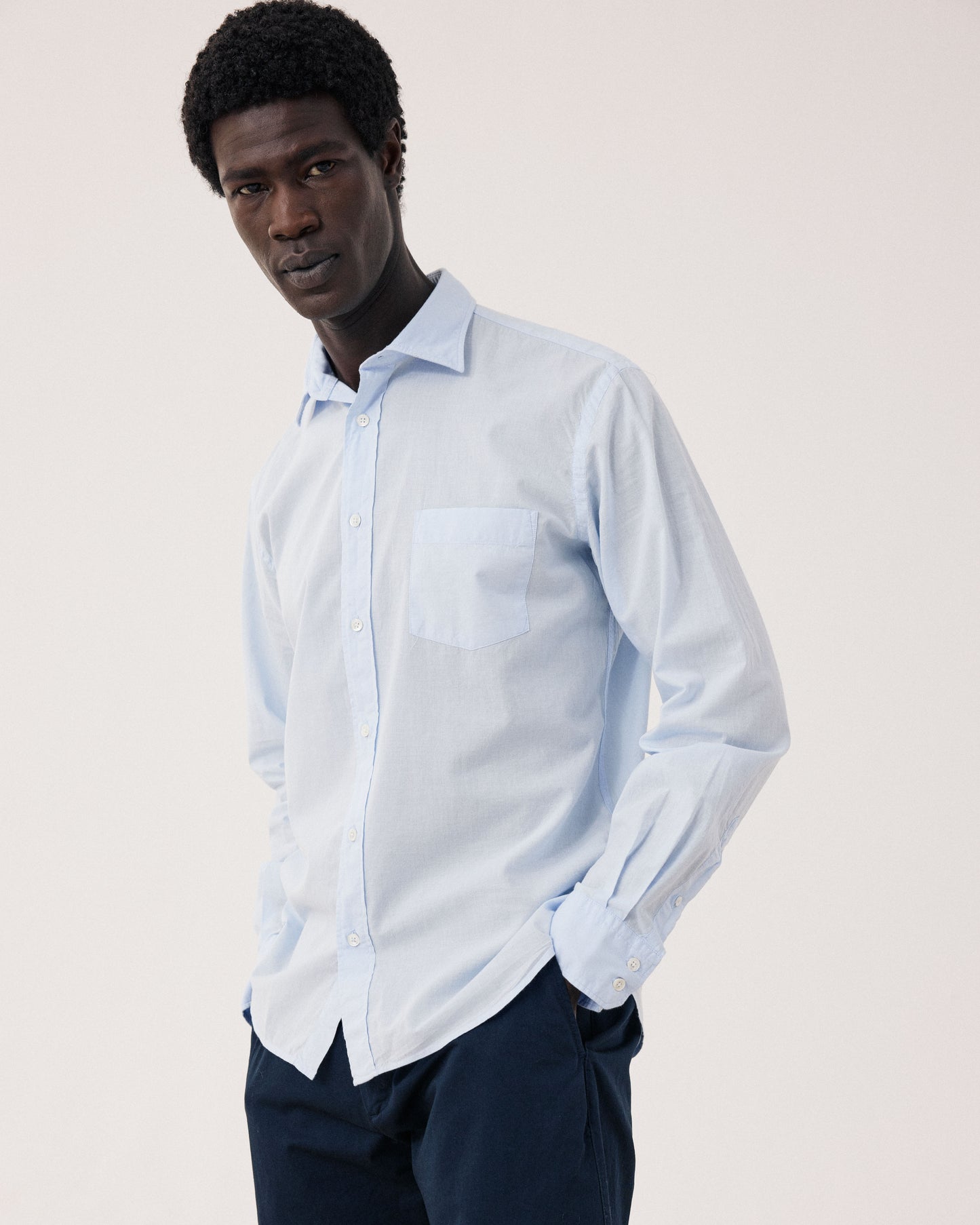 Camicia Uomo Voile Di Cotone Bleu Ciel Paul