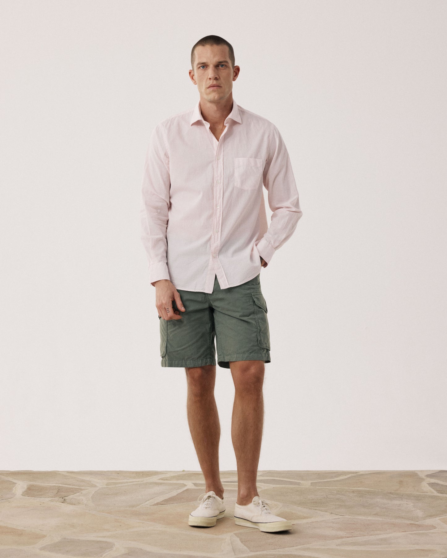Chemise Homme en Voile de Coton Rose Pâle Paul