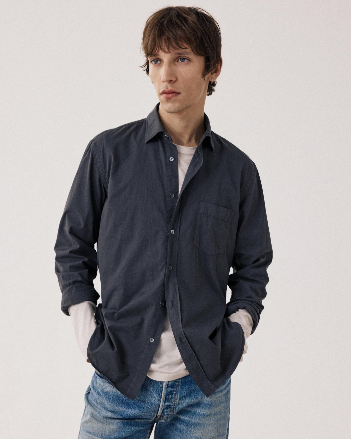 Chemise Homme en Gabardine de Coton Carbone Paul