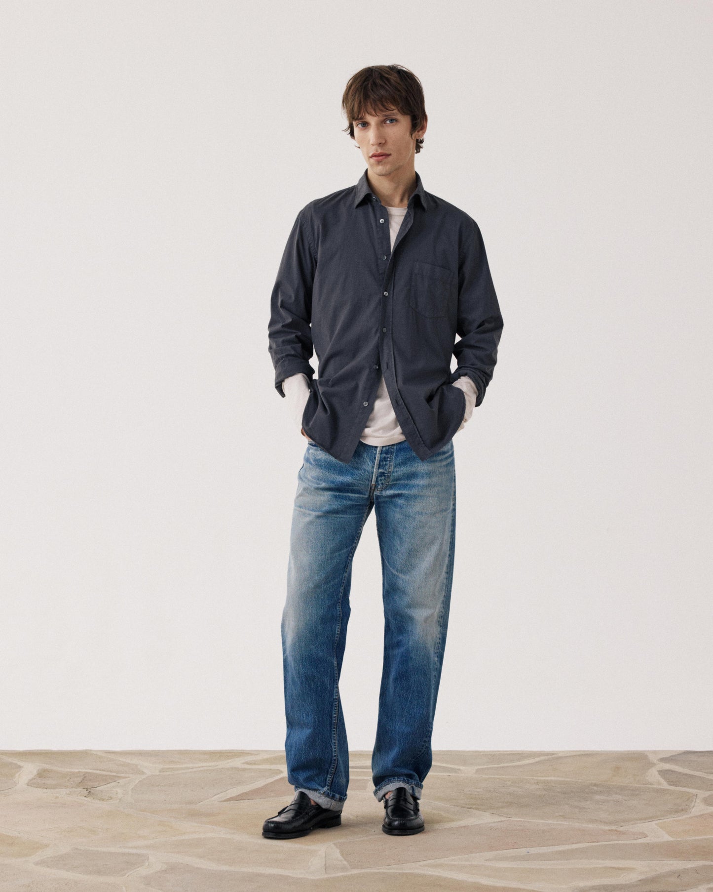 Chemise Homme en Gabardine de Coton Carbone Paul