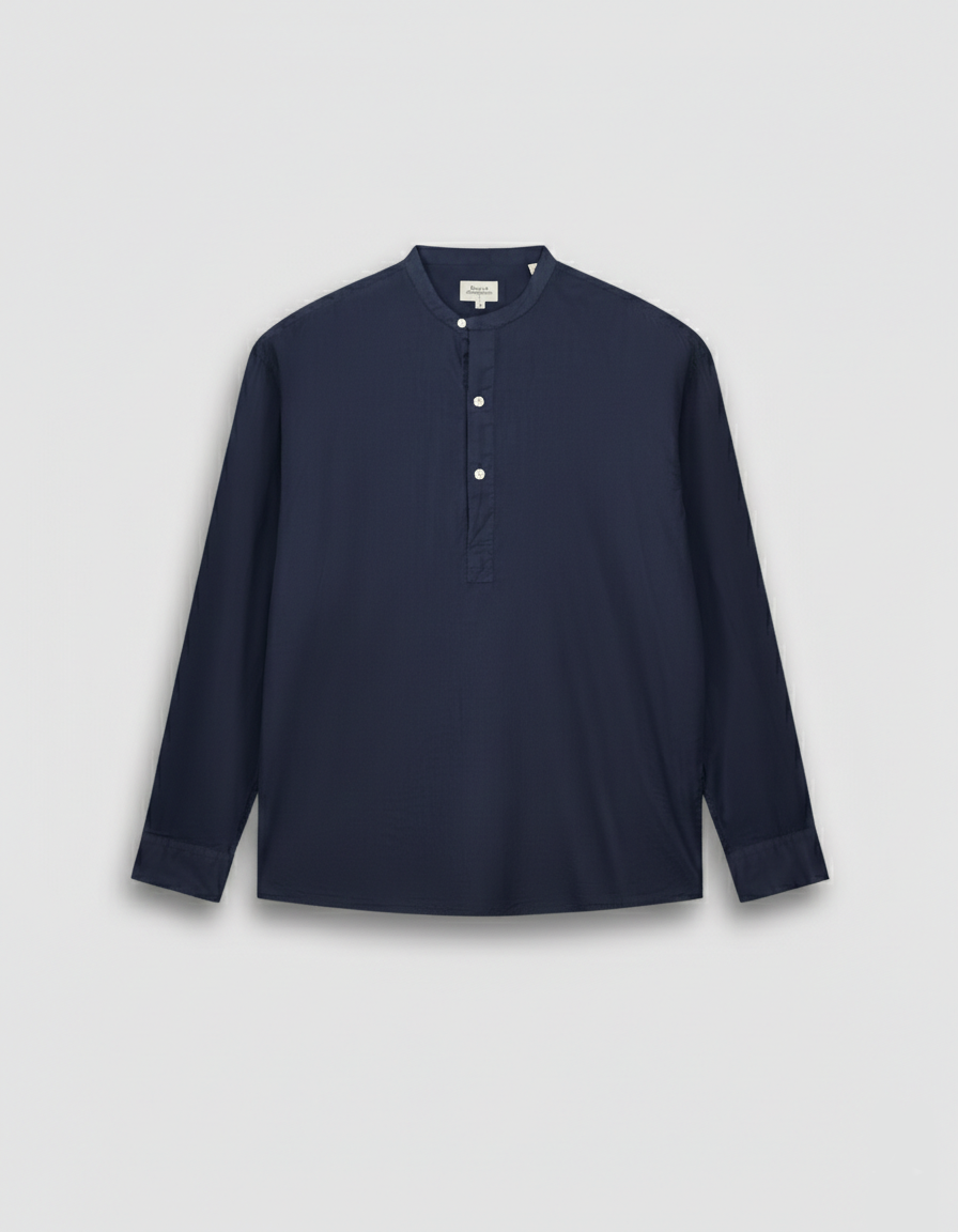 Faldo Men's Navy Blue Cotton Voile Shirt