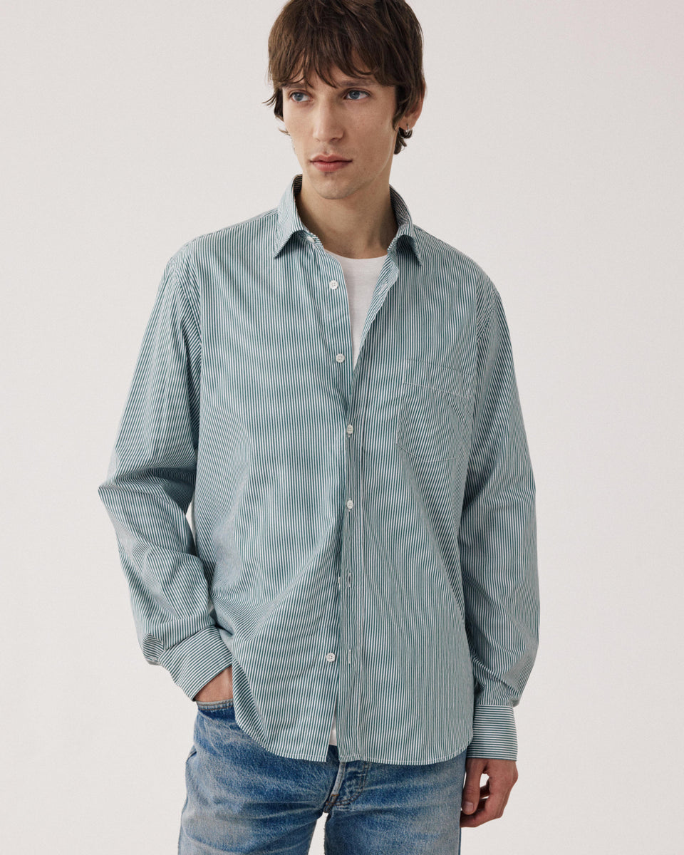 Chemise Homme en Popeline Vert & Blanc Paul - Image principale