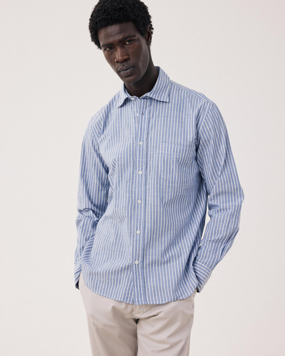 Chemise Homme en Coton Rayé Bleu & Blanc Paul - Image principale
