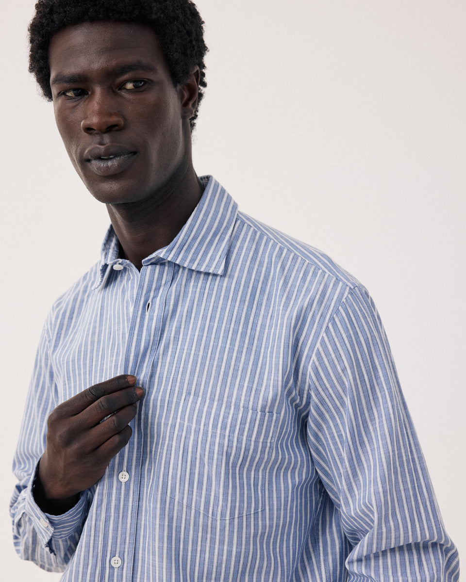 Chemise Homme en Coton Rayé Bleu & Blanc Paul - Image 3