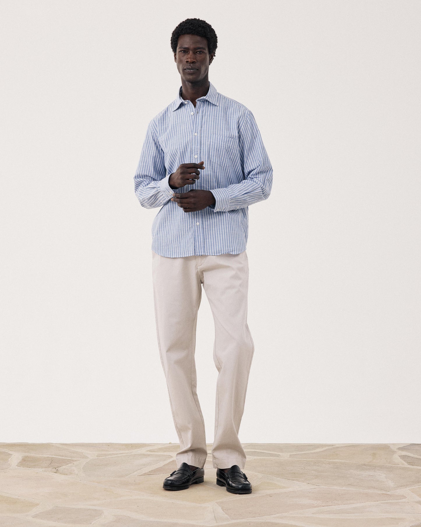 Chemise Homme en Coton Rayé Bleu & Blanc Paul