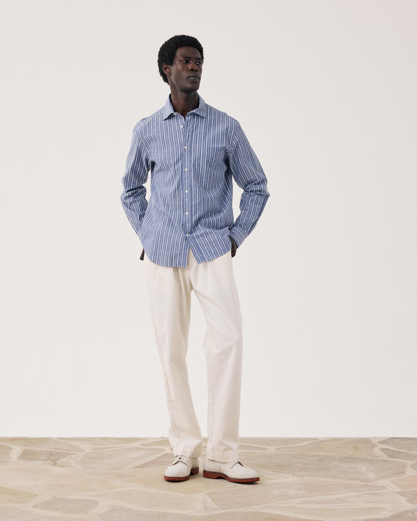 Chemise Homme en Dobby Bleu & Ecru Paul