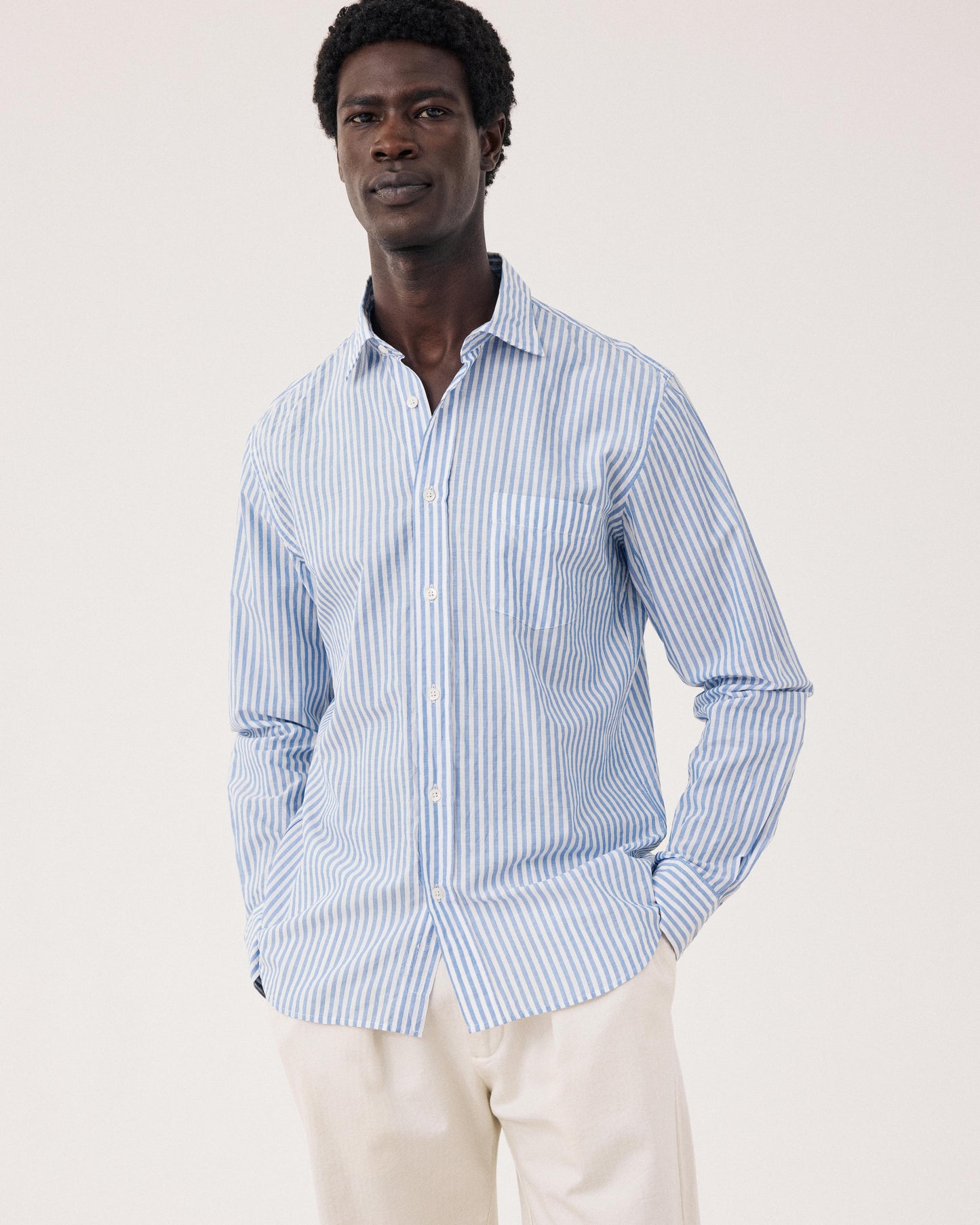 Chemise Homme en Fil-à-fil Rayé Bleu & Blanc Paul