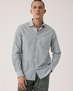 Chemise Homme en Fil-à-fil Rayé Vert & Blanc Paul