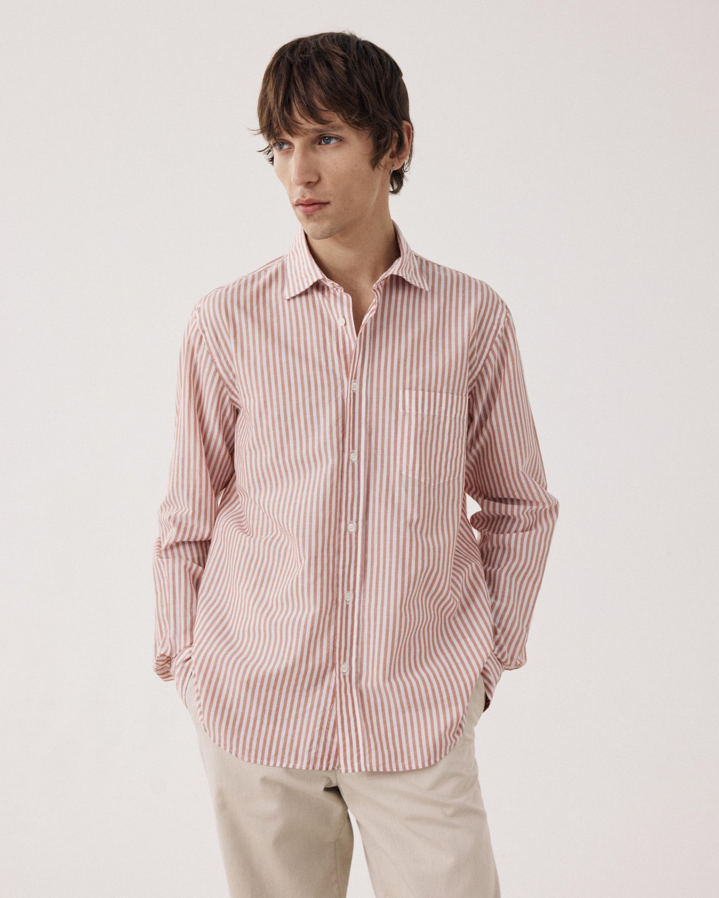 Camisa de hombre de Hilo a Hilo a rayas naranjas y blancas Paul BF11016-05