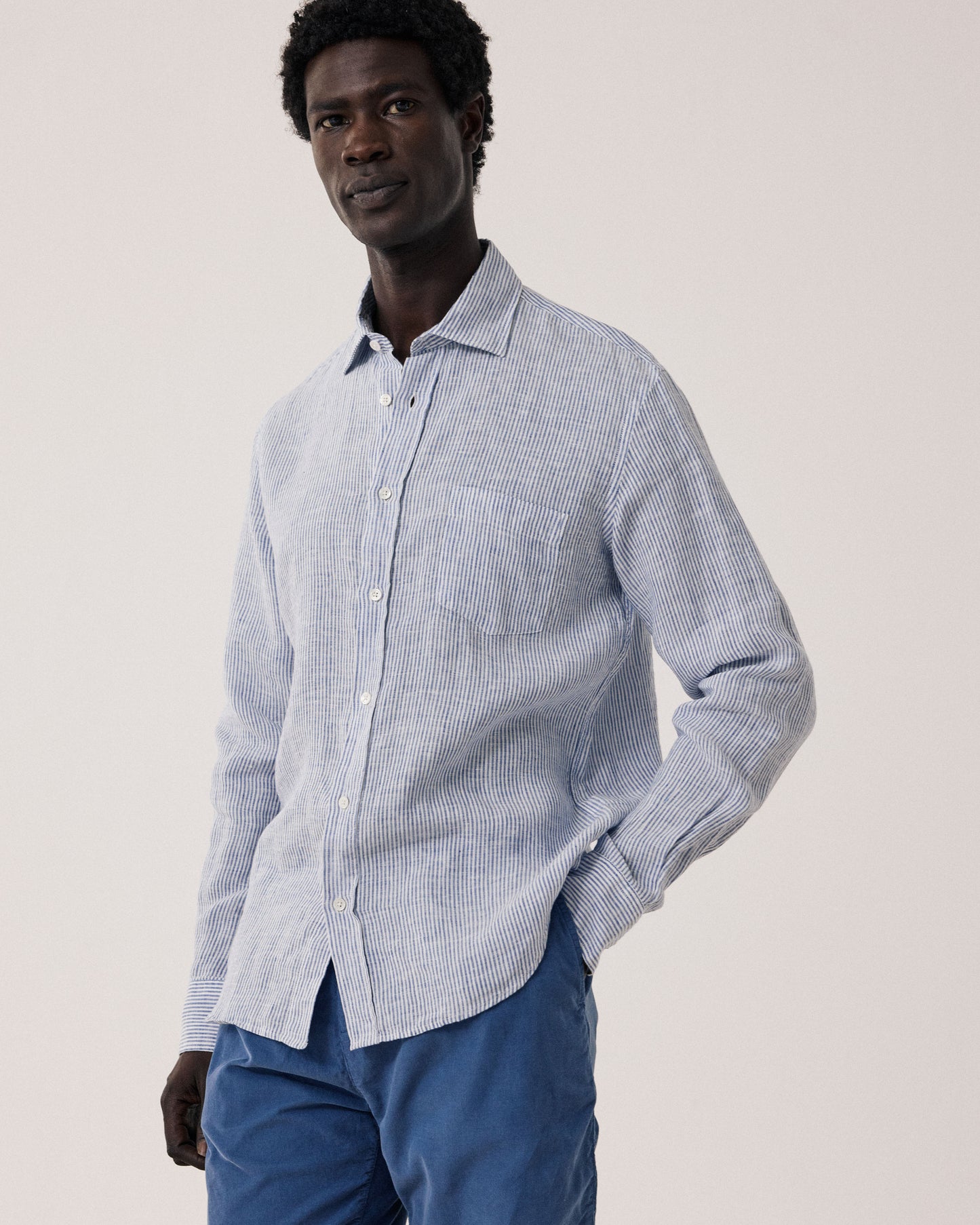 Chemise Homme en Lin à rayures bleues et blanches Paul