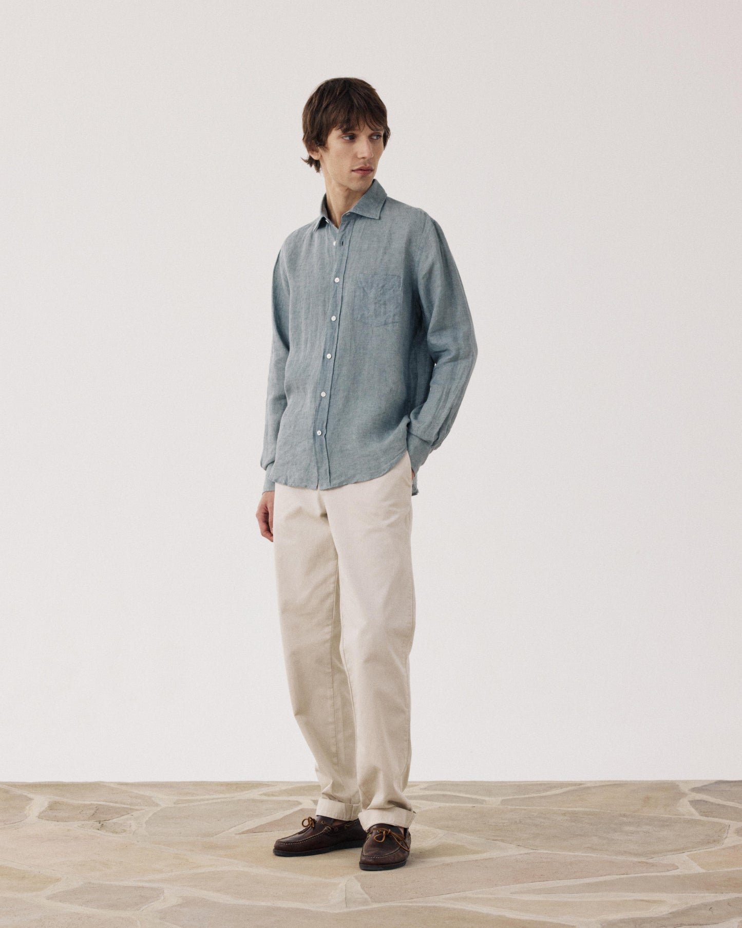 Chemise Homme en Chambray de Lin Vert Paul