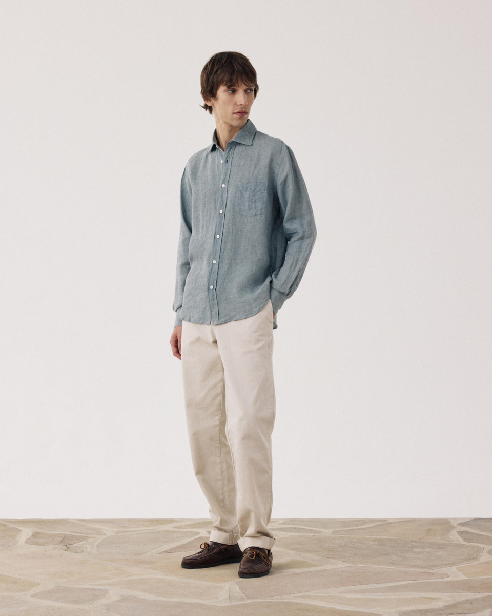 Chemise Homme en Chambray de Lin Vert Paul - Image alternative