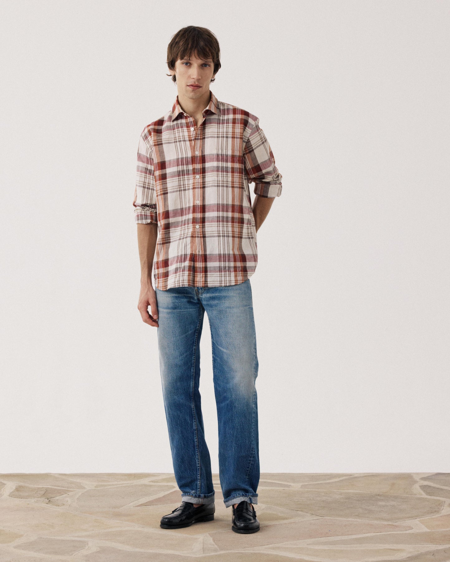 Chemise Homme en Lin & Coton Bordeaux & Beige Paul