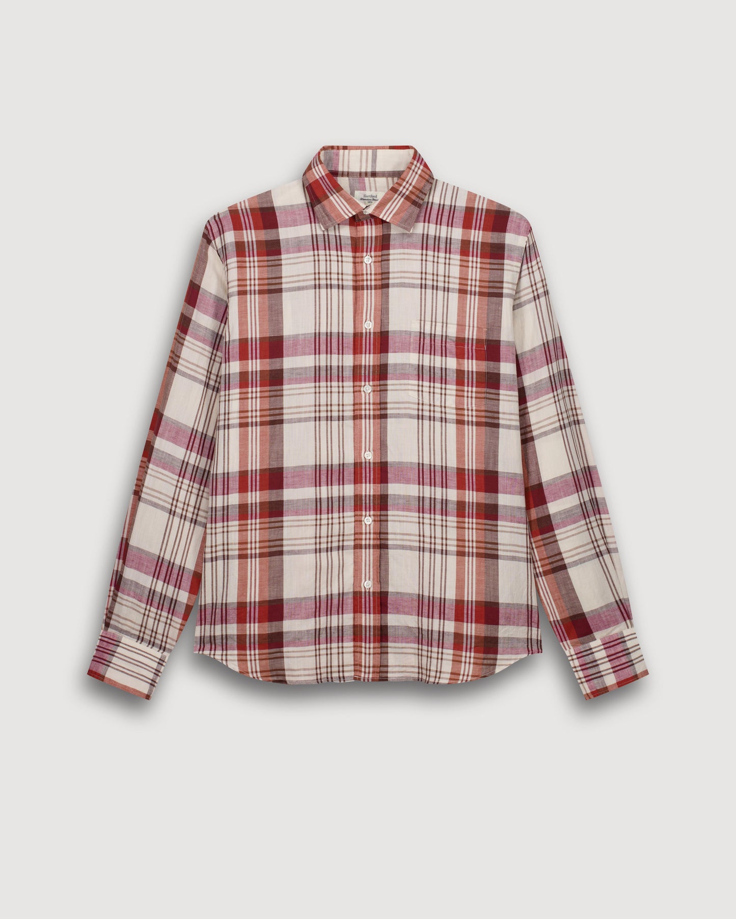 Chemise Homme en Lin & Coton Bordeaux & Beige Paul
