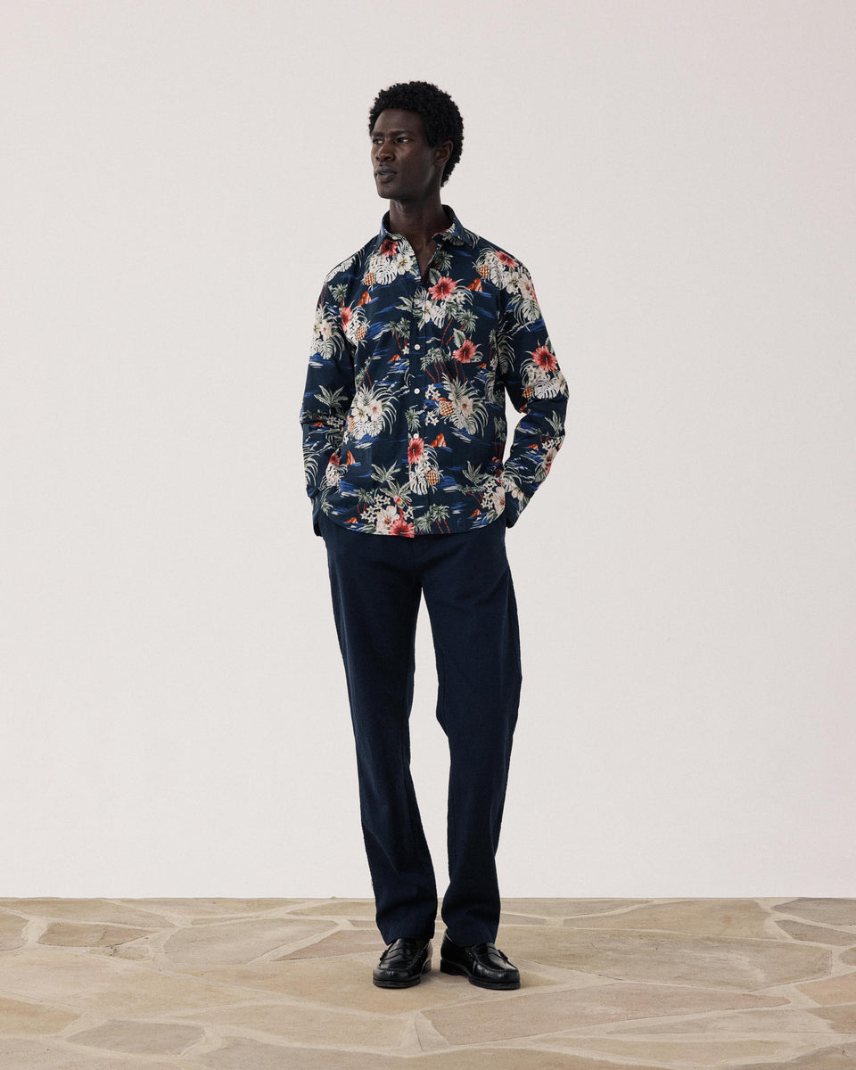Chemise Homme en Coton Imprimé Tropical Bleu Marine Paul - Image alternative
