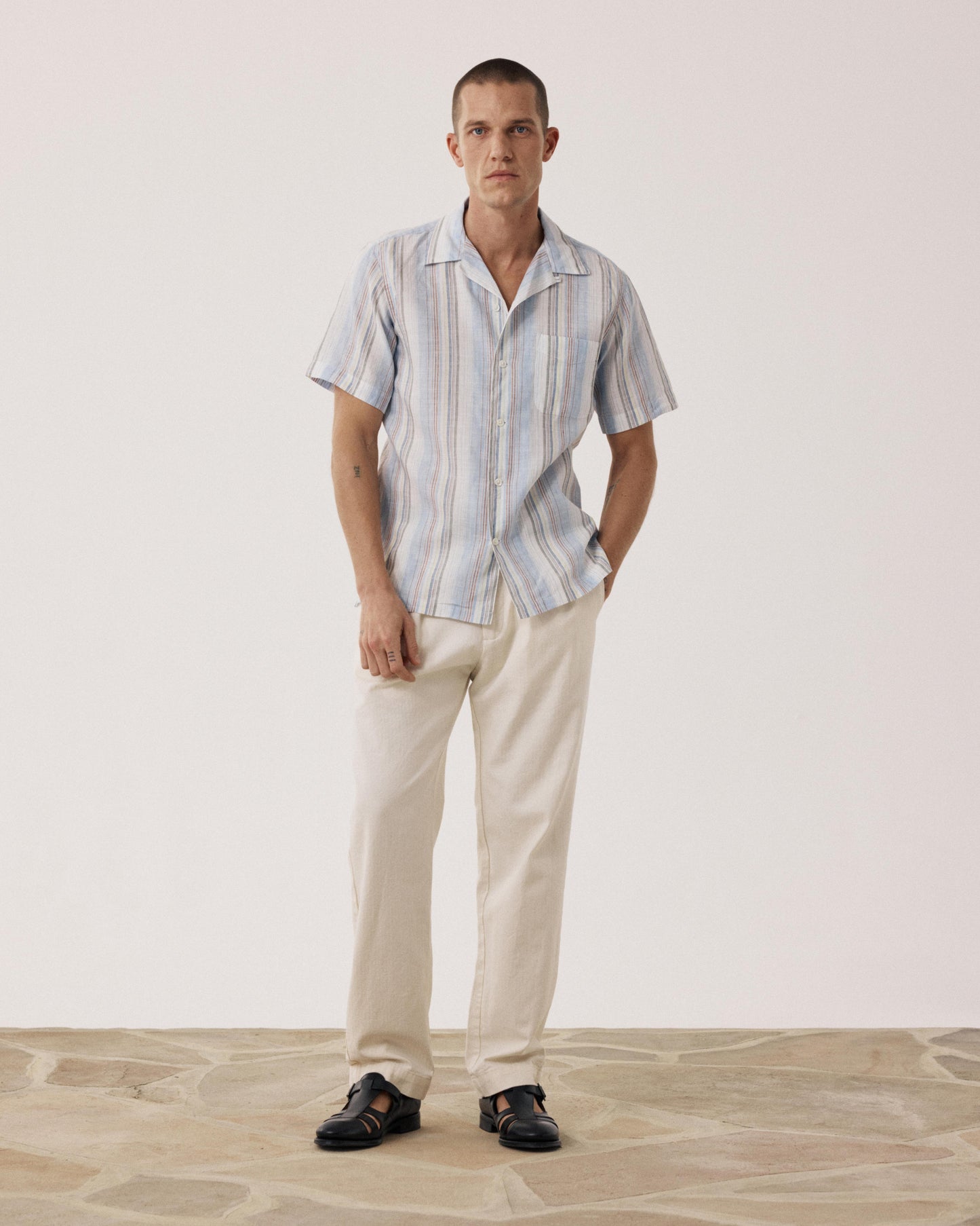 Camisa de hombre de Lino & Algodón azul Palmito BF14020-02