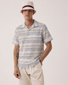 Camisa Hombre en Lino & Algodón Azul Palmito