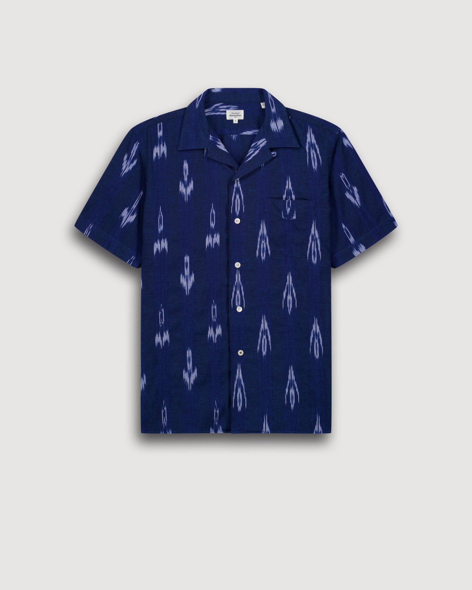 Chemise Homme en coton imprimé Ikat Indigo Palmito BF14026-01