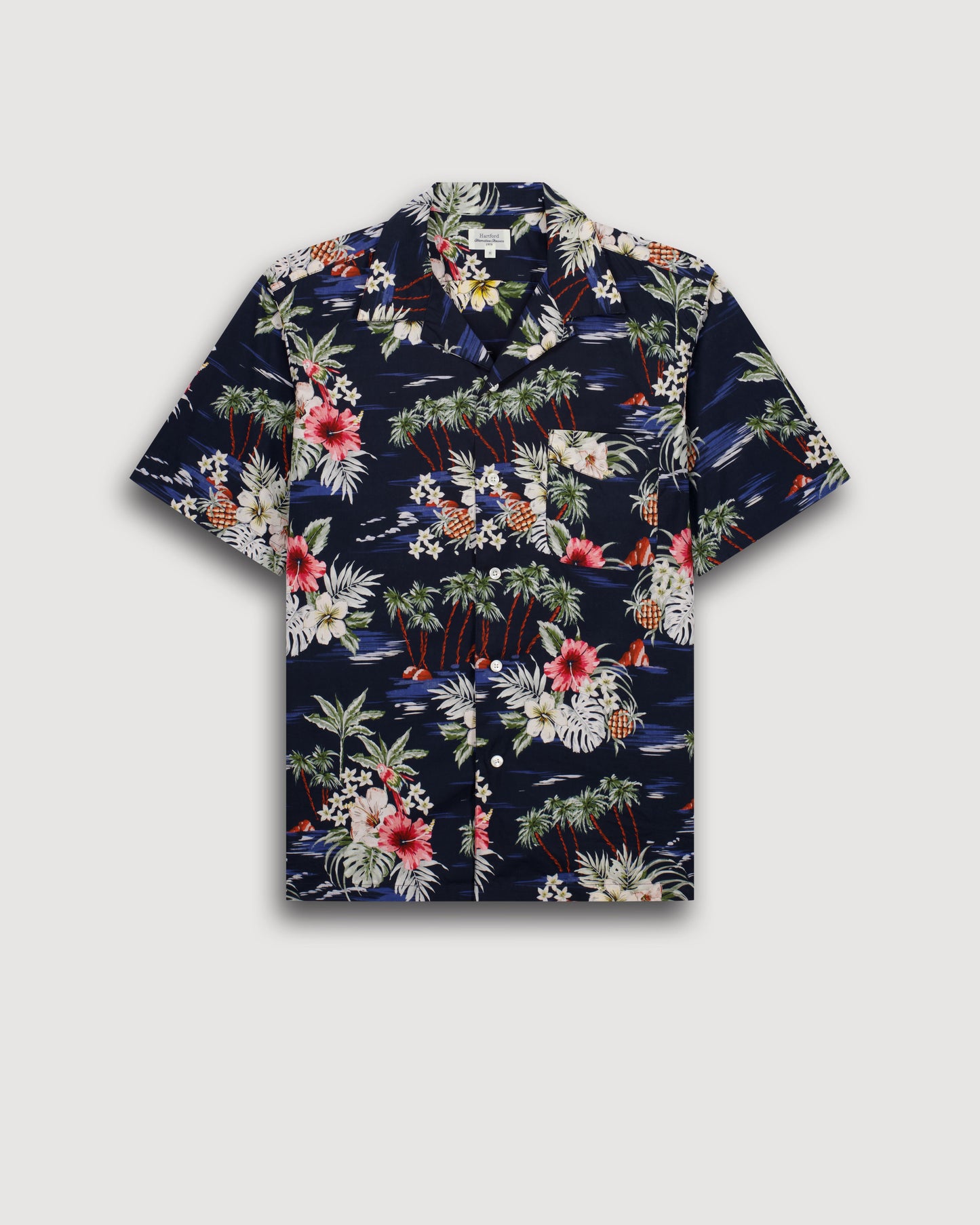 Camicia da uomo in cotone con stampa tropicale blu Palmito BF14032-01
