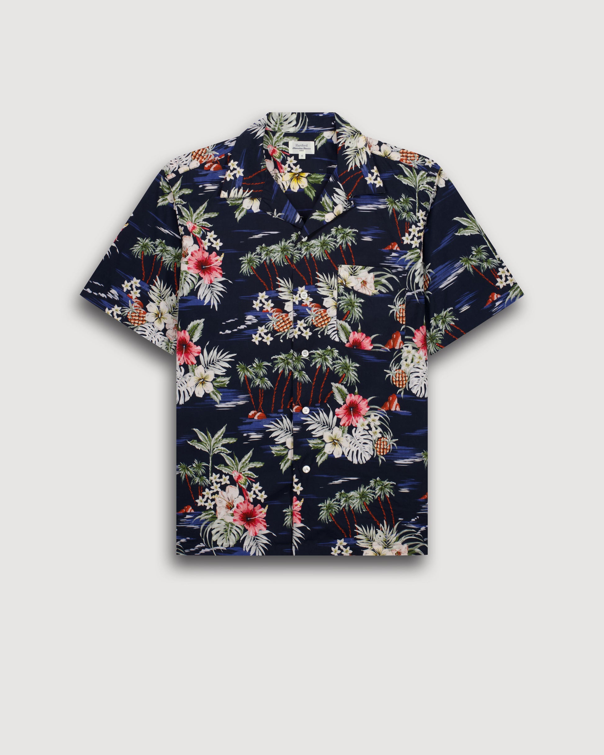 Camicia da uomo in cotone con stampa tropicale blu Palmito BF14032-01