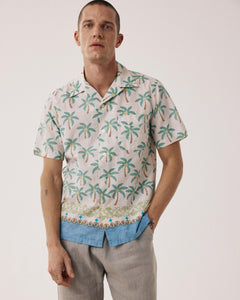 Chemise Homme en Coton Imprimé Palmiers Ecru Palmito BF14033-01