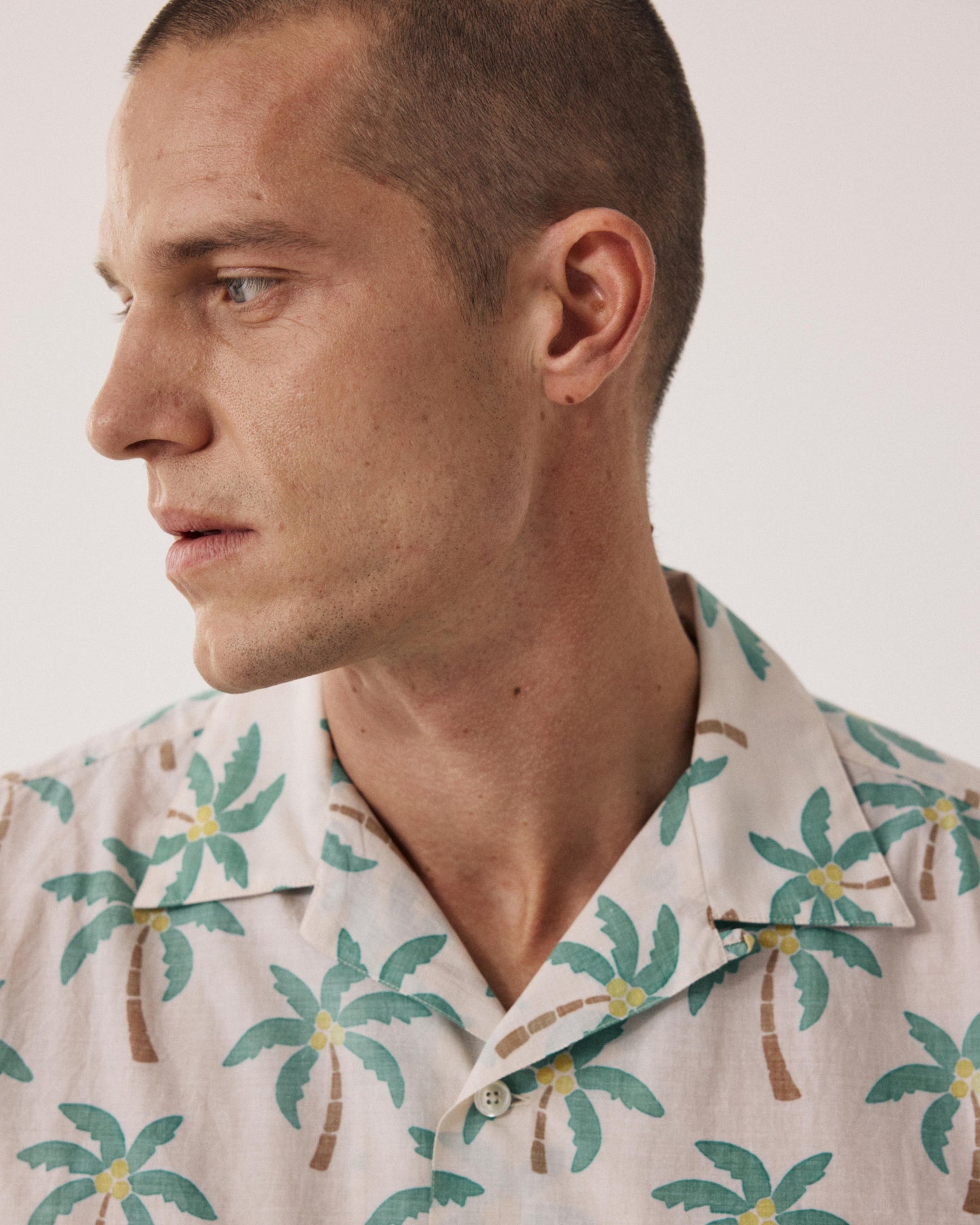 Men's Cotton Shirt with Palms Print, Off-white Palmito BF14033-01