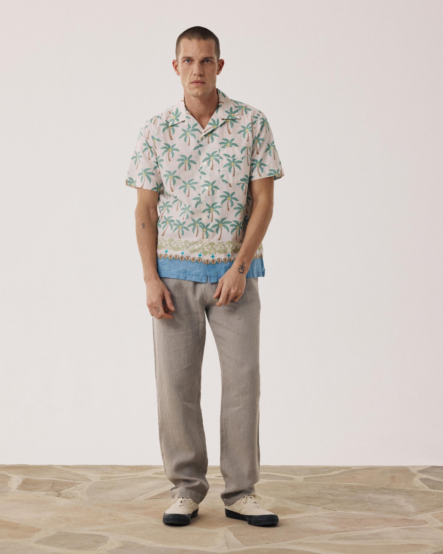 Men's Cotton Shirt with Palms Print, Off-white Palmito BF14033-01