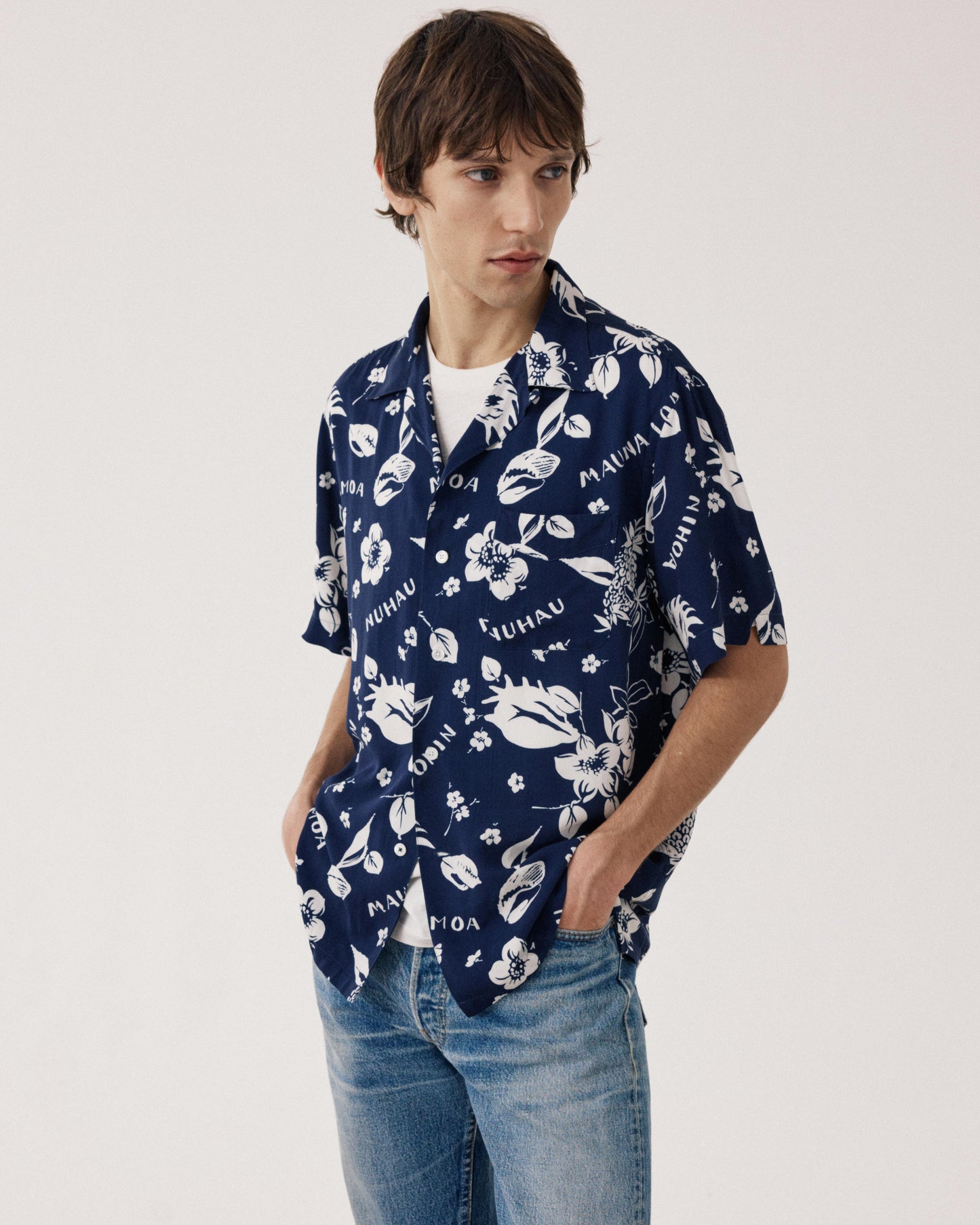 Herenhemd van Viscose met Hawaiiaanse print, blauw Palmito BF14035-01