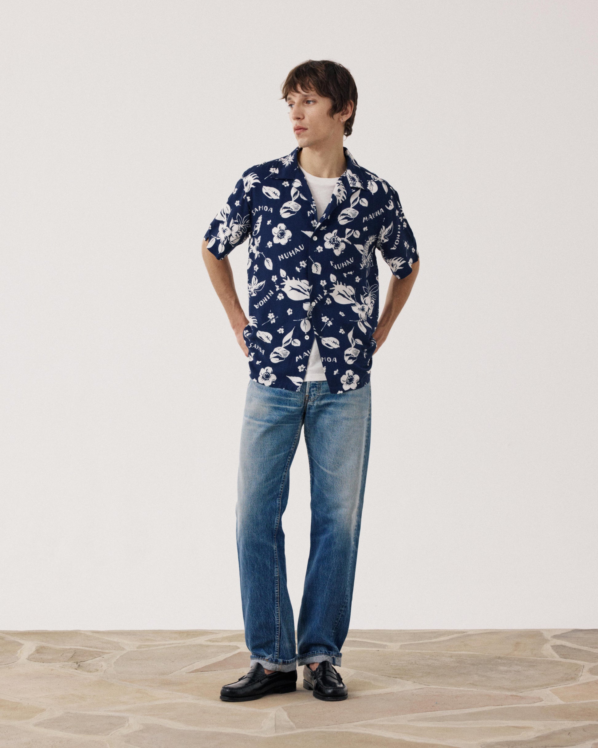 Herenhemd van Viscose met Hawaiiaanse print, blauw Palmito BF14035-01