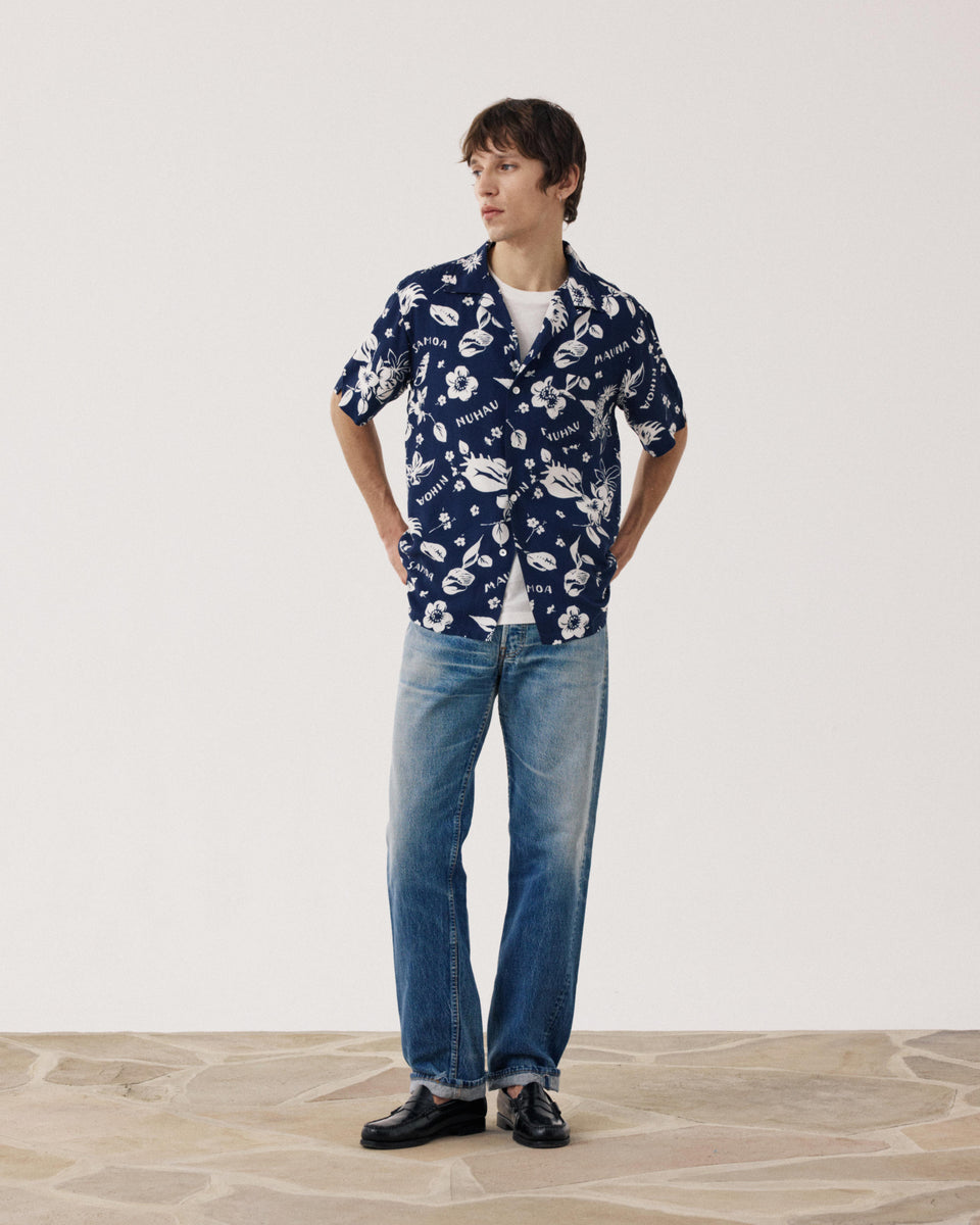 Chemise Homme en Viscose imprimé Hawaii Bleu Palmito - Image alternative