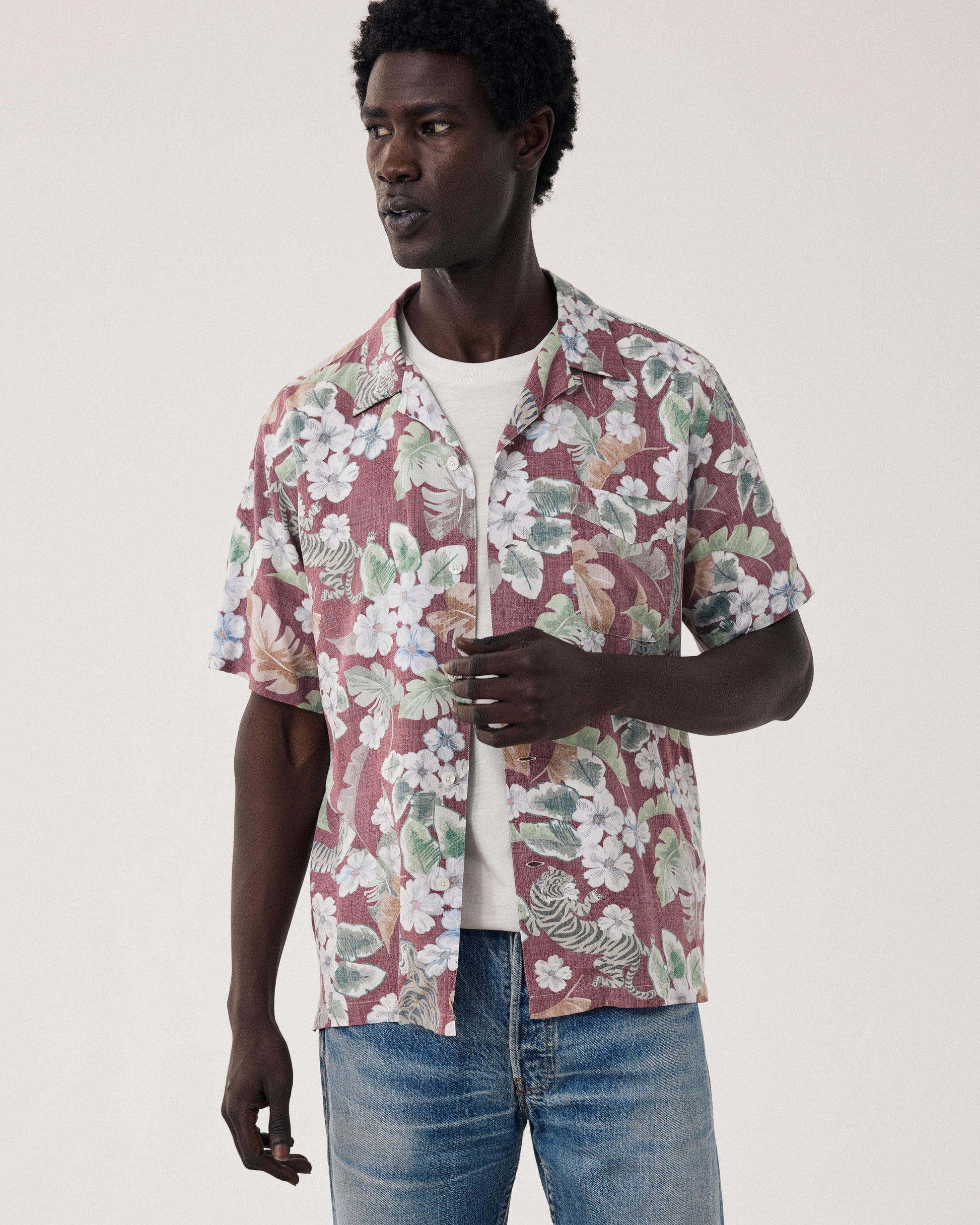 Men's Viscose Shirt with Hawaiian Print, Red Palmito BF14036-01