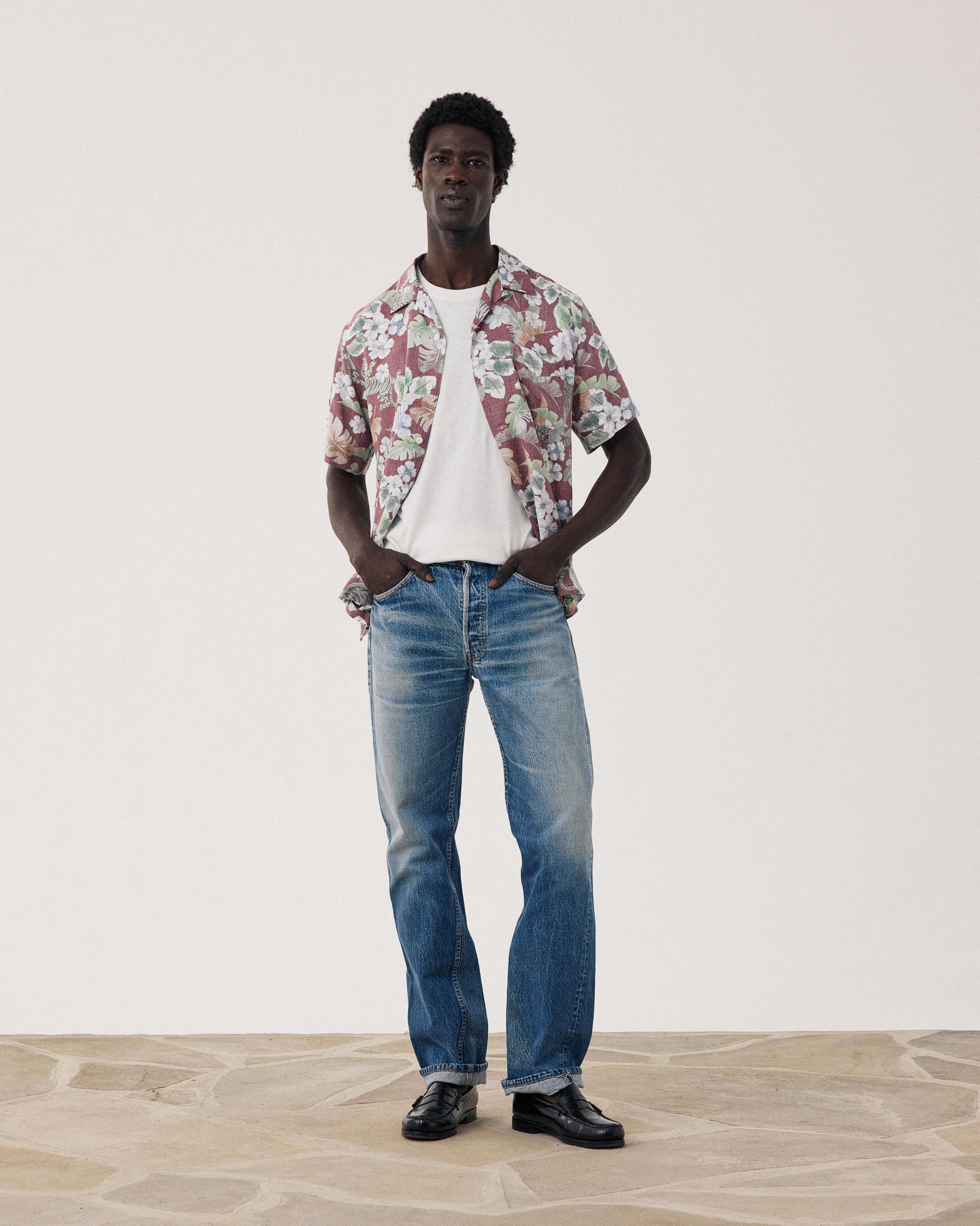 Men's Viscose Shirt with Hawaiian Print, Red Palmito BF14036-01