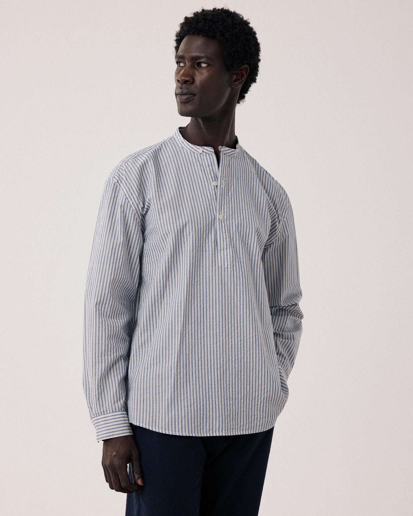 Camisa de hombre en Dobby azul y crudo Faldo BF15013-01